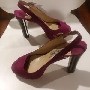 Auth. Jimmy choo purple suede peep toe heels